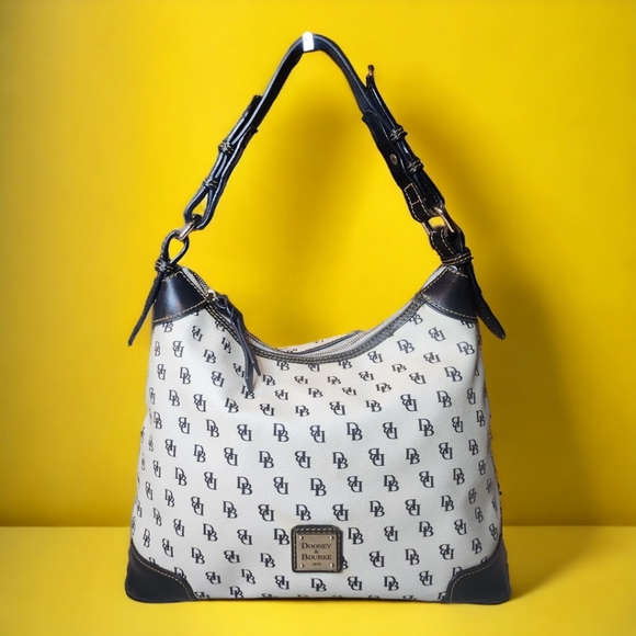Dooney & Bourke Handbags - Dooney & Bourke Signature Monogram Erica Shoulder Hobo Bag Black & White